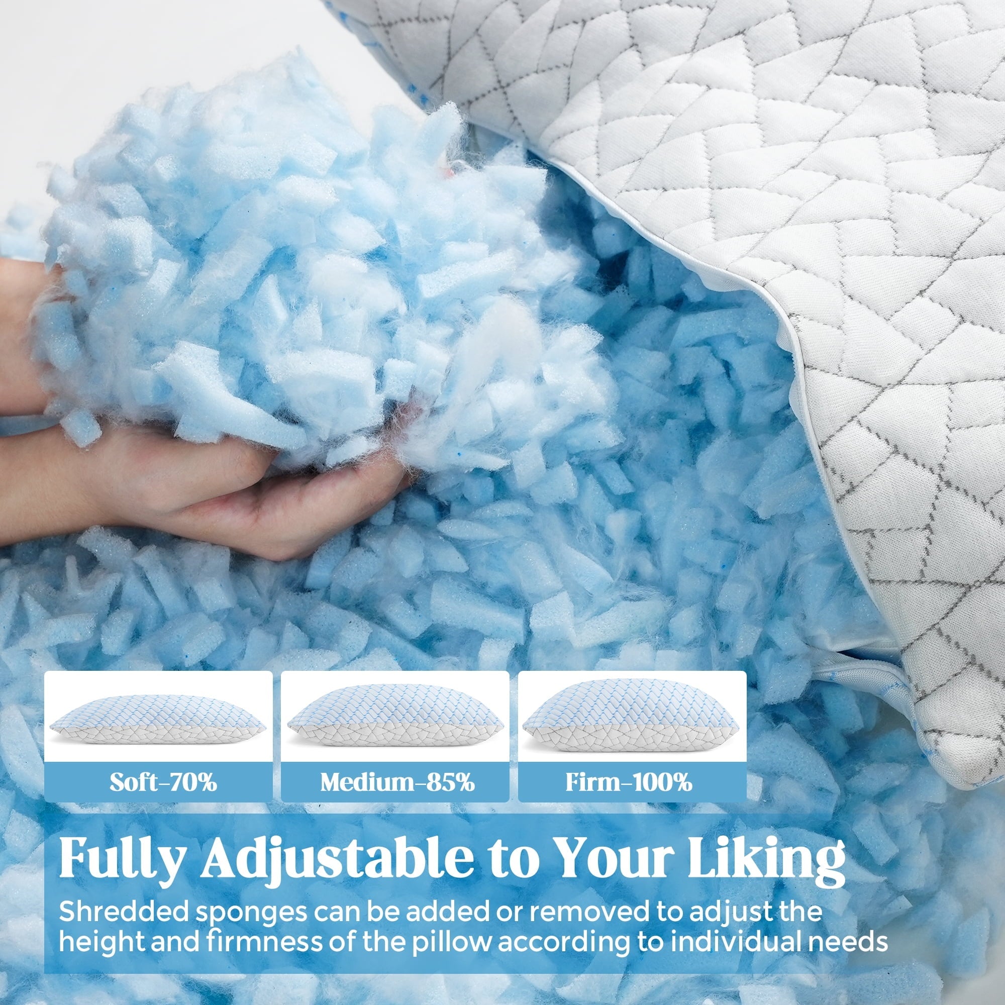Decorative Plump Shredded Memory Foam Pillows Standard Size Set of 2, Regulating Reversible Cooling Pillow Bed Pillow for Bed, Adjusta... - Hotel Quality Plush Sleeping Pillows Detail