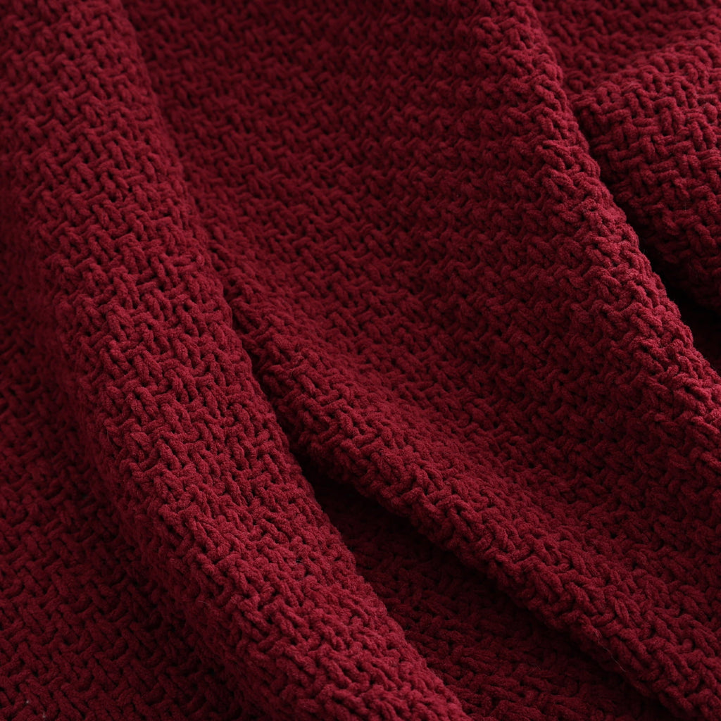 Reversible Sherpa Chenille Knit Super Soft Oversized Throw Blanket, Merlot Wine - Lightweight Plush Warm Blanket for All Seasons Detail