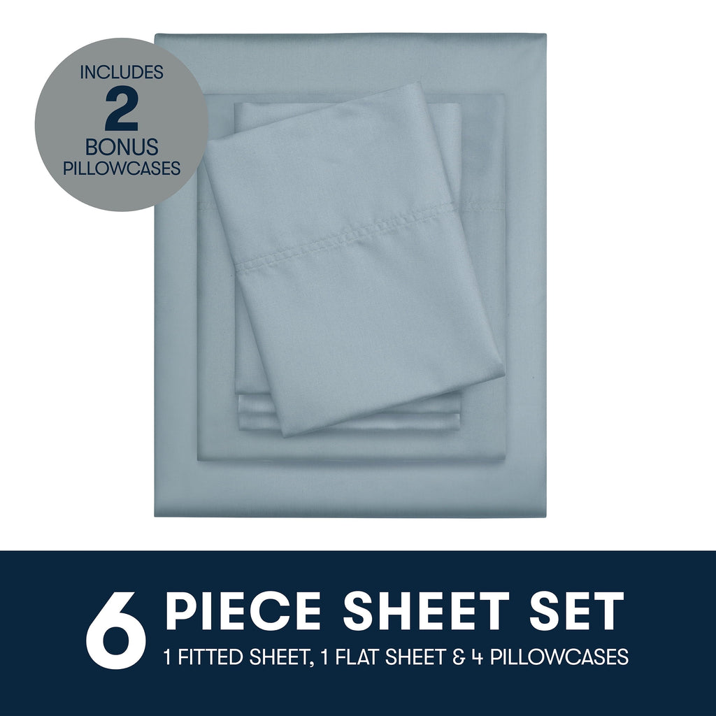 Breathable Luxury 6-Piece 800 Thread Count Lead Cotton Rich Adult Bed Sheet Set, King - Deep Pocket - Breathable Egyptian Cotton Flat & Fitted Sheets Detail