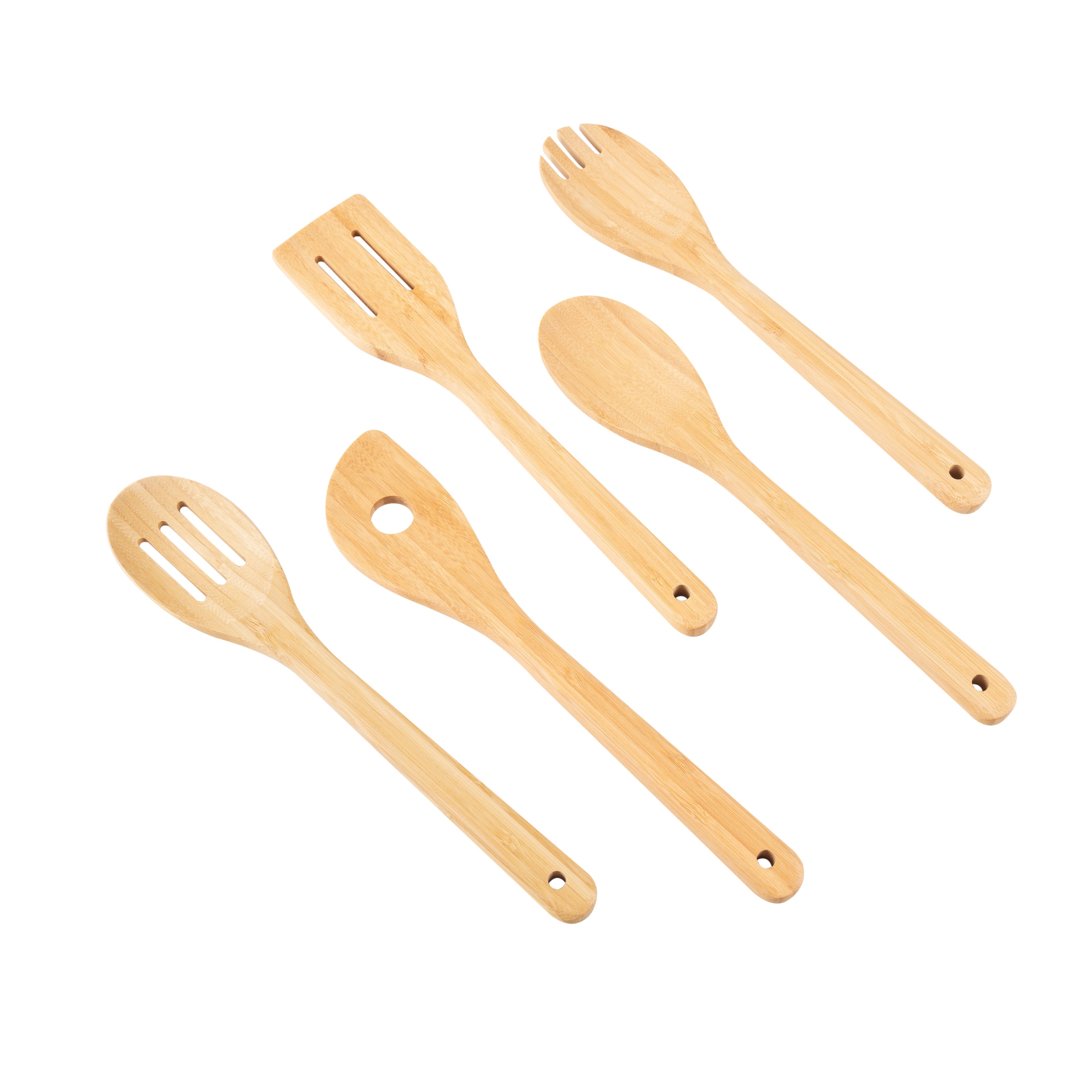 Ergonomic Cooking 5pk Bamboo Spoons for Cooking, Kitchen Essential Tools Set - Durable Turner & Ladle Utensil Set for Home Chefs Detail