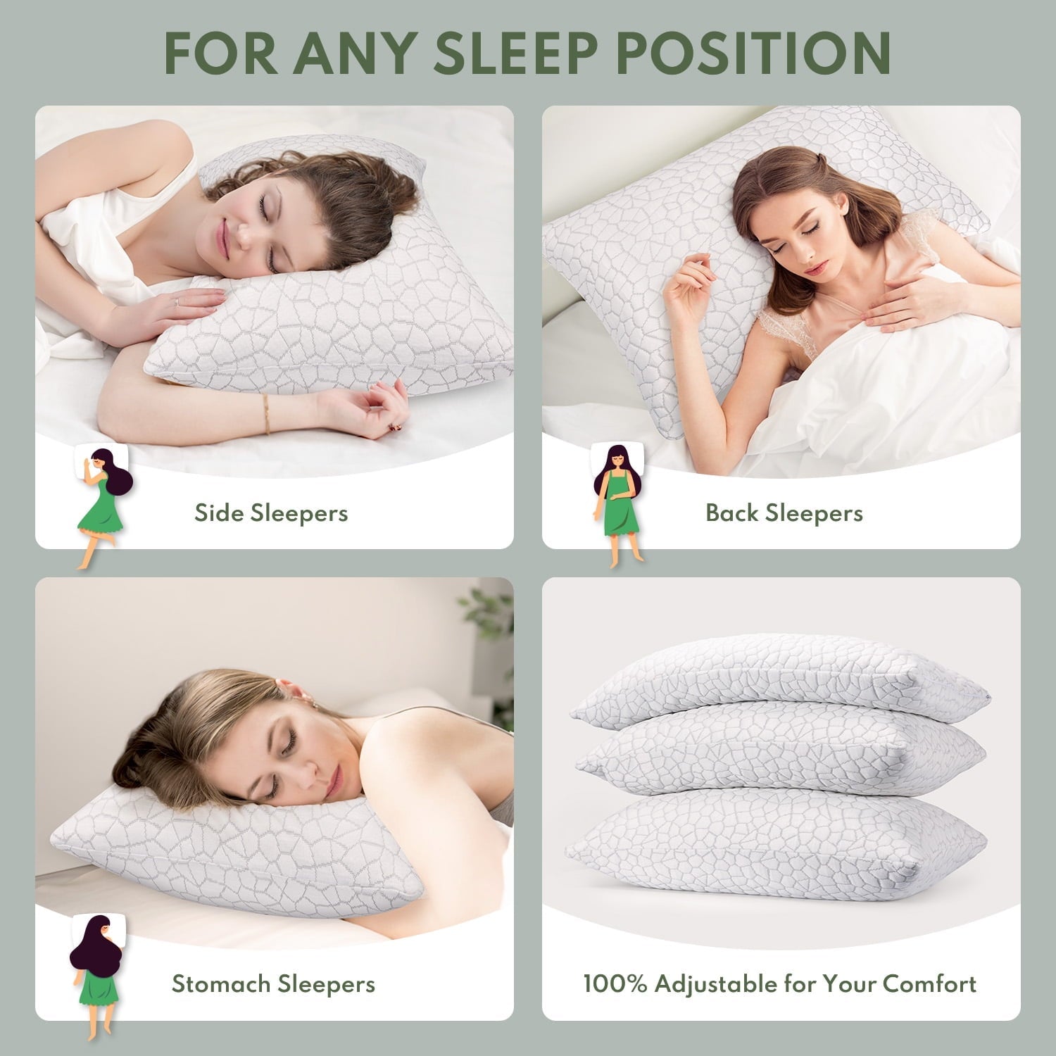 Fluffy Shredded Cooling Memory Foam Queen Pillows for bed 2 Pack,Adjustable Support & Heat Dissipation Tech for Side,Back,Stomach & H... - Orthopedic Shredded Foam Bed Pillow Set Detail