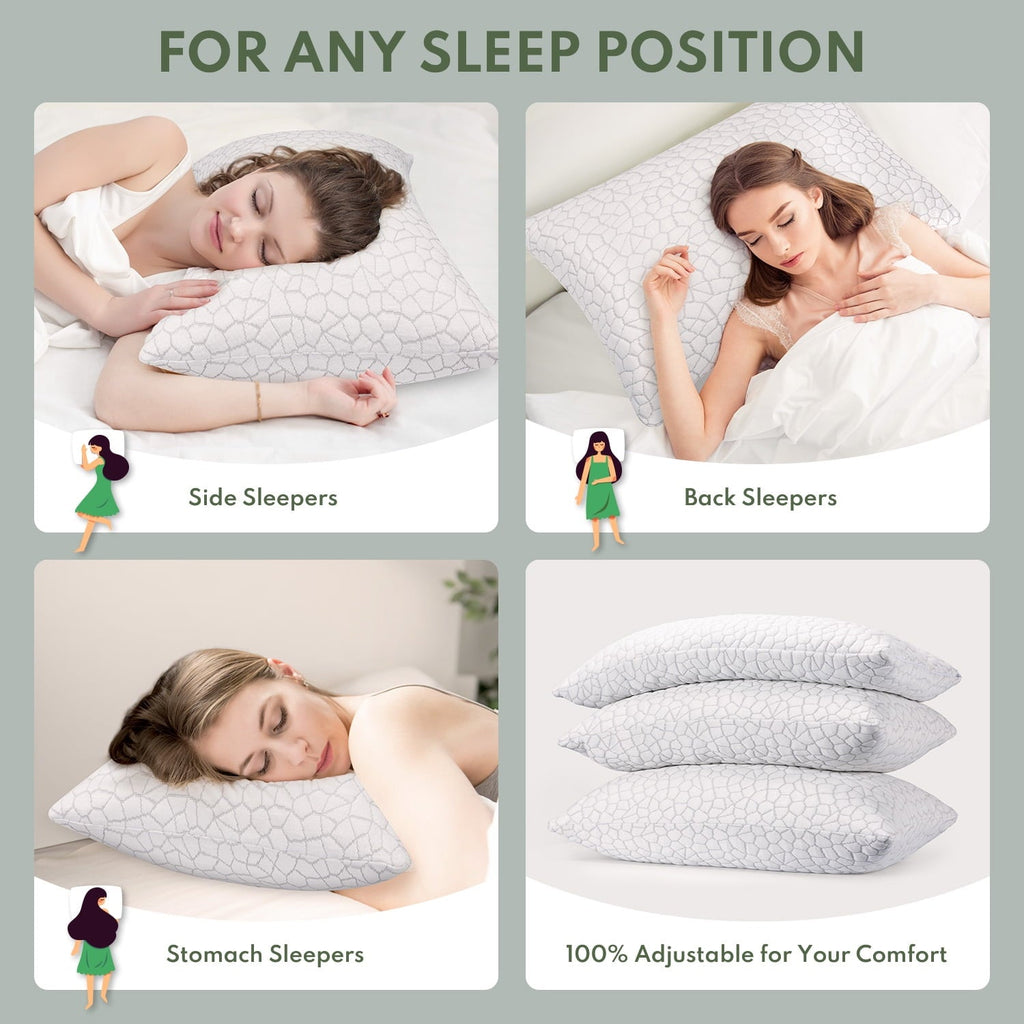 Hotel Collection Queen Size Bed Pillows 4-Pack,3.3lb Shredded Memory Foam Filled,Hyper Soft & 3D Breathable Cooling Desigh Cover Fitti... - Ergonomic Memory Foam Pillow for Neck Pain Support Detail