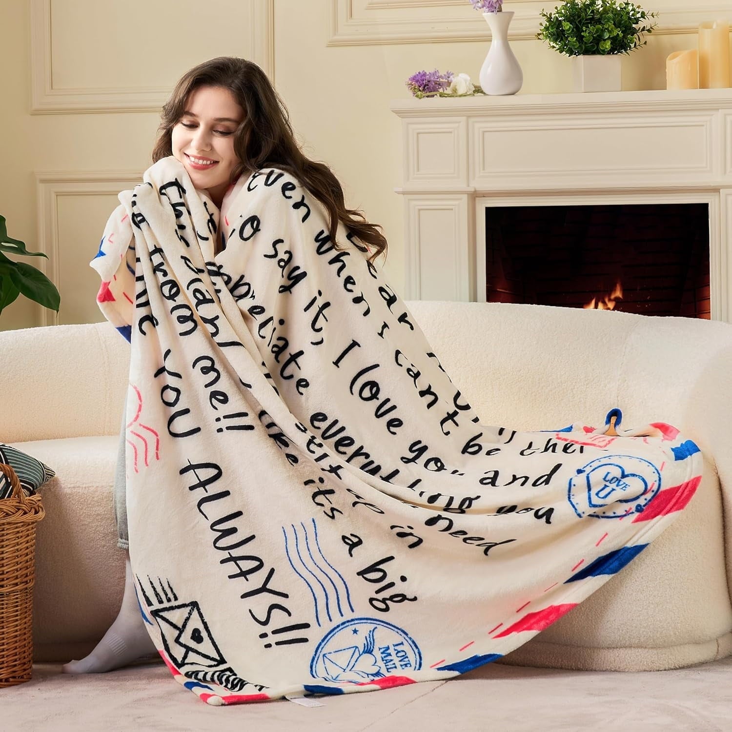 Decorative Knitted Blanket for Mom 50" x 60" Soft Flannel Throw Blanket Birthday Mother's Day Gift，Ivory White - Lightweight Plush Warm Blanket for All Seasons Detail