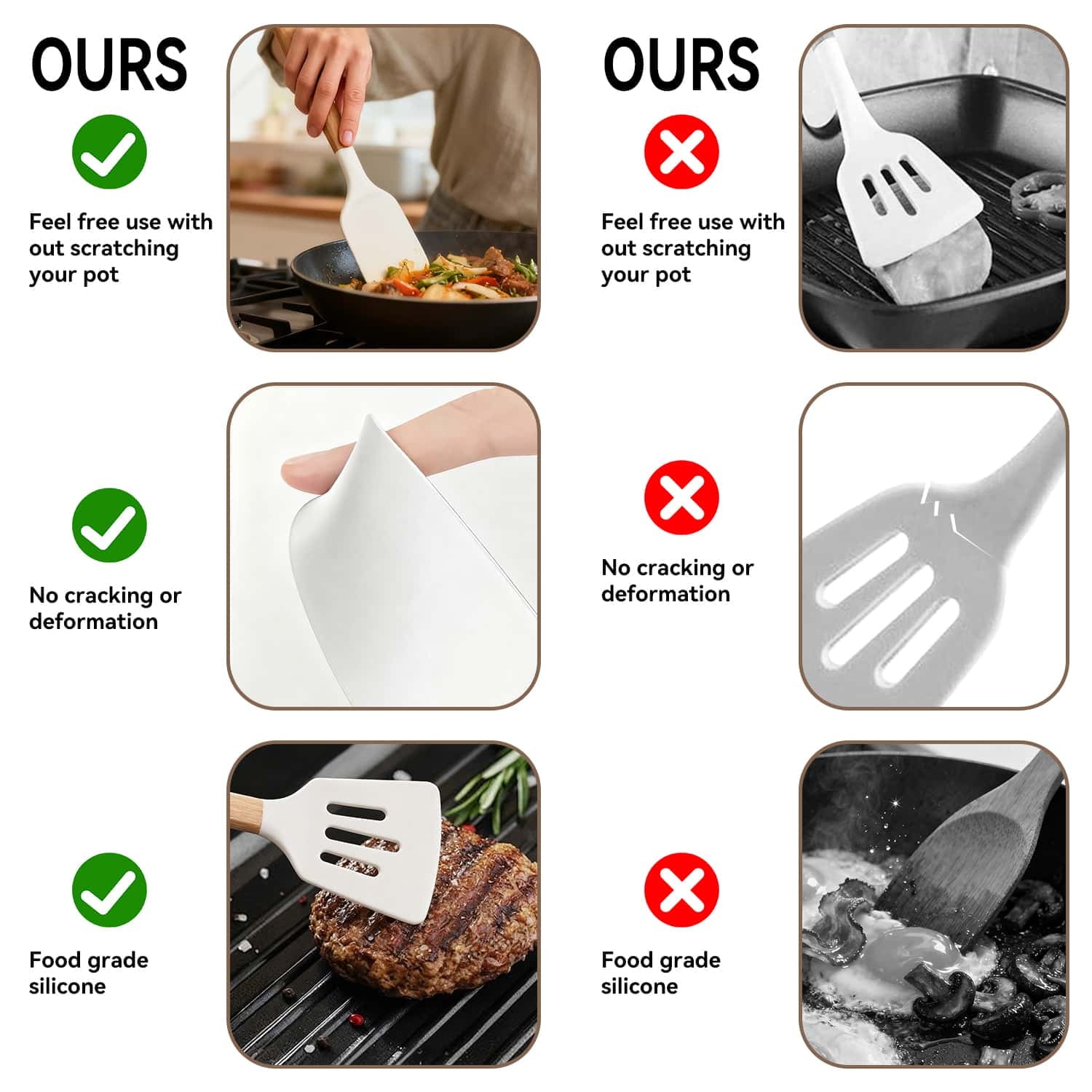 Non-Stick Safe Kitchen Utensils Set for Cooking, 11 Cooking Utensils, 6 Knife set Beige,3 Utensil Sets,utensilios de cocina - Premium Stainless Steel Cooking Utensil for Non-Stick Pots Detail