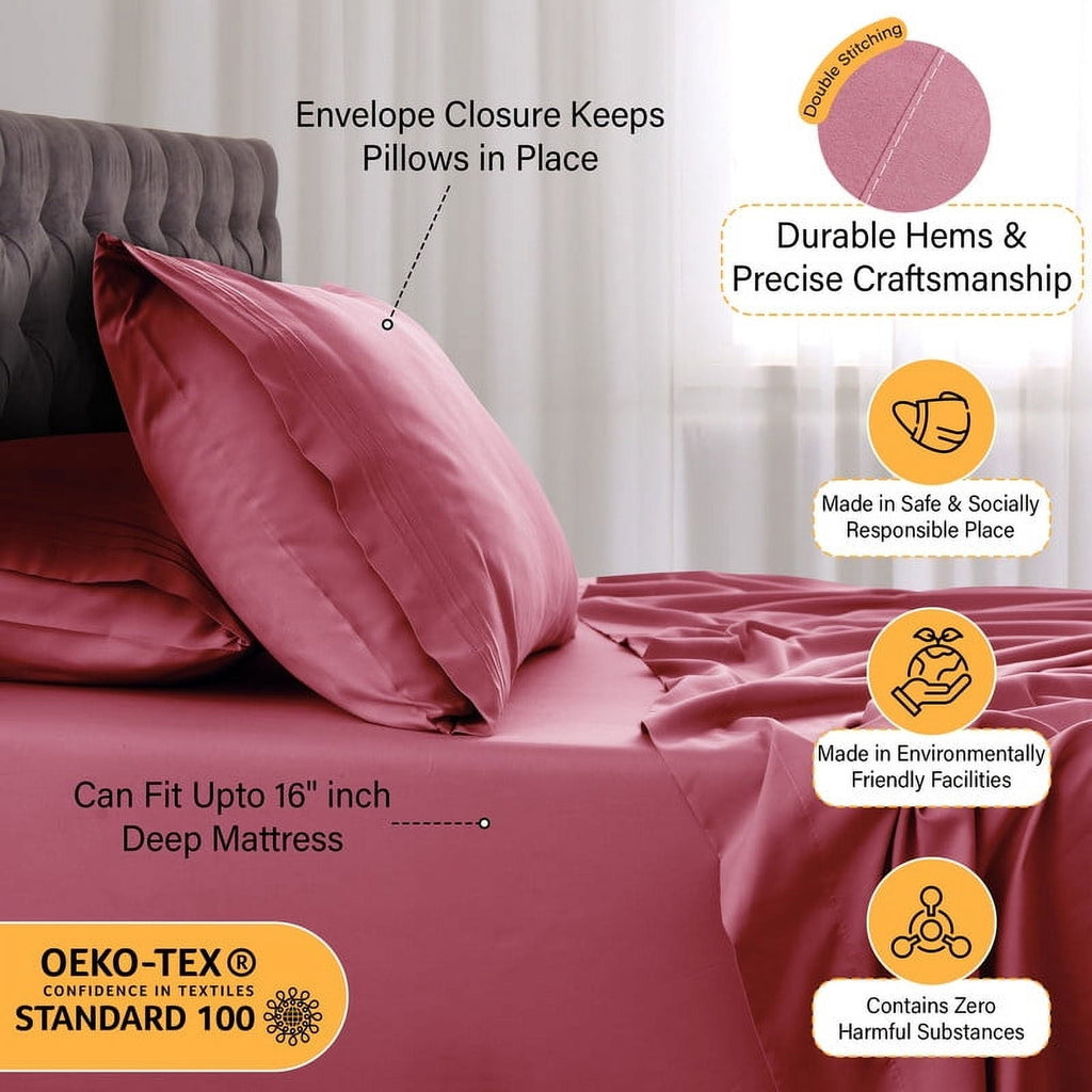 Breathable Luxury Size Sheet Set, 4-Piece Plain Soft Microfiber – Deep Pocket Bed Sheets, Includes 1 Fitted Sheet, 1 Flat Sheet, 2 Pill... - Breathable Egyptian Cotton Flat & Fitted Sheets Detail