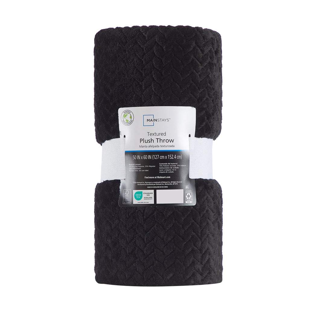Super Soft Flannel Cozy Textured Plush Throw Blanket, Black, 50"x60" All Ages - Lightweight Plush Warm Blanket for All Seasons Detail