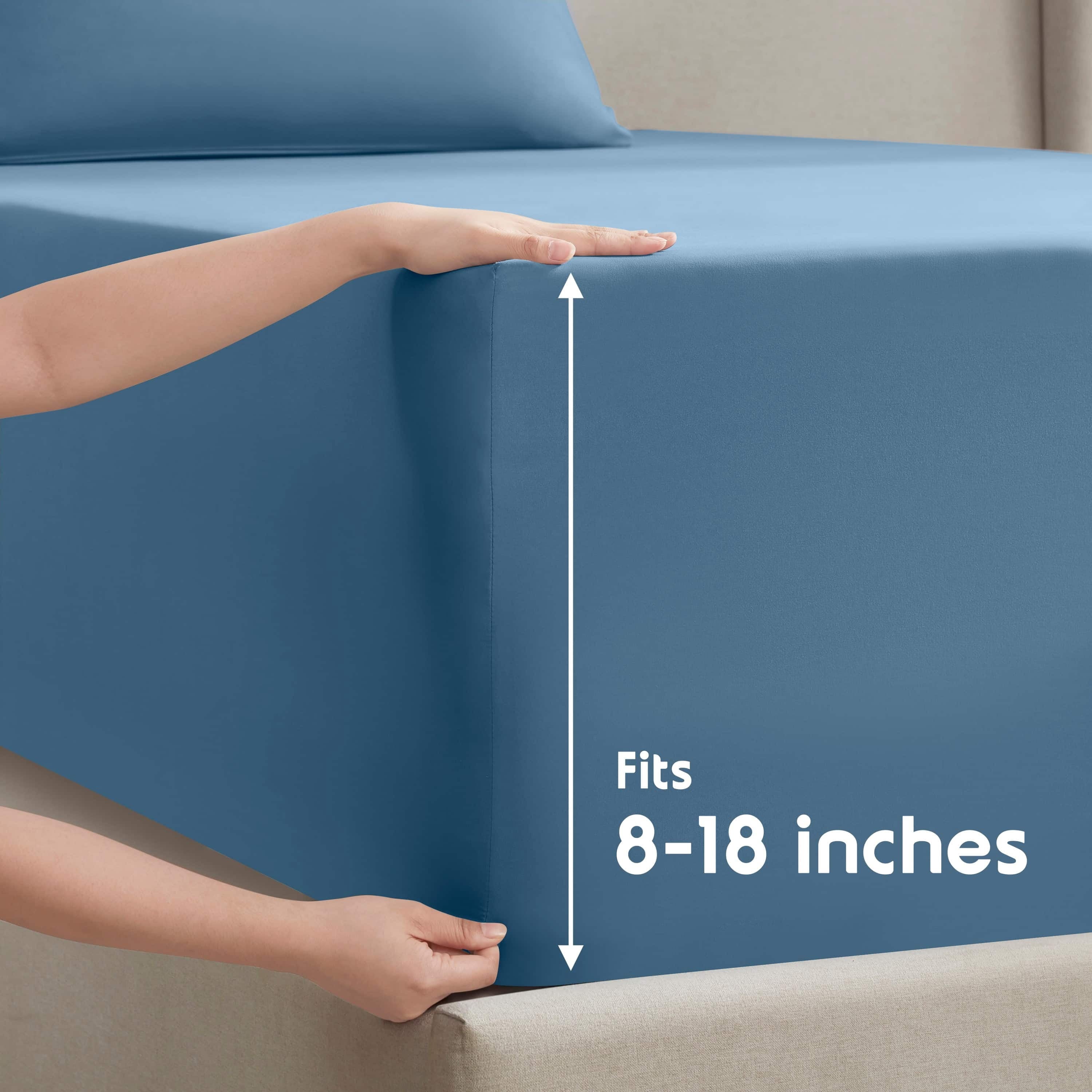 Wrinkle-Resistant Split King Sheet Sets, Deep Pocket 5 Piece, Luxury Soft Microfiber Bed Sheet Sets, BLUE HEAVEN - Breathable Egyptian Cotton Flat & Fitted Sheets Detail