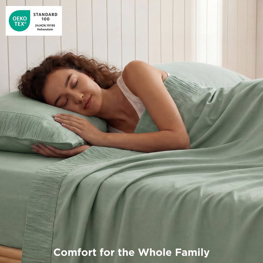 Breathable Luxury Queen Sheets Set, 4 Pieces Deep Pockets Cooling Soft Polyester Microfiber Bed Sheets Set, Sea Foam Green - Cooling Hotel Quality Bedding Sheets and Pillowcases Detail