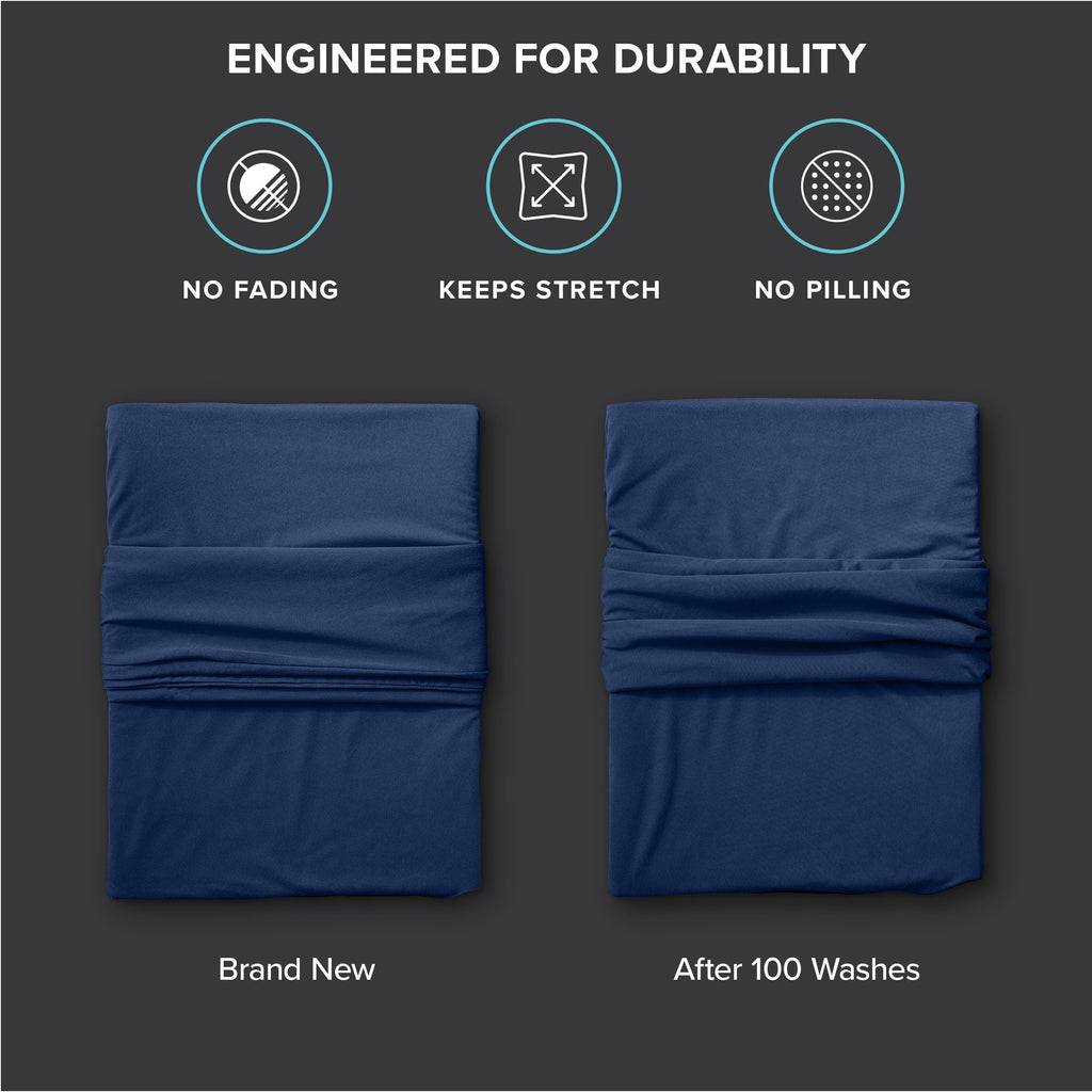 Wrinkle-Resistant Cooling Performance Jersey Knit Stretch Sheet Set, Moisture-Wicking & Breathable, 4-Way Stretch Bed Sheets, Envelope ... - Luxury Bed Sheet Set with Deep Pockets Detail