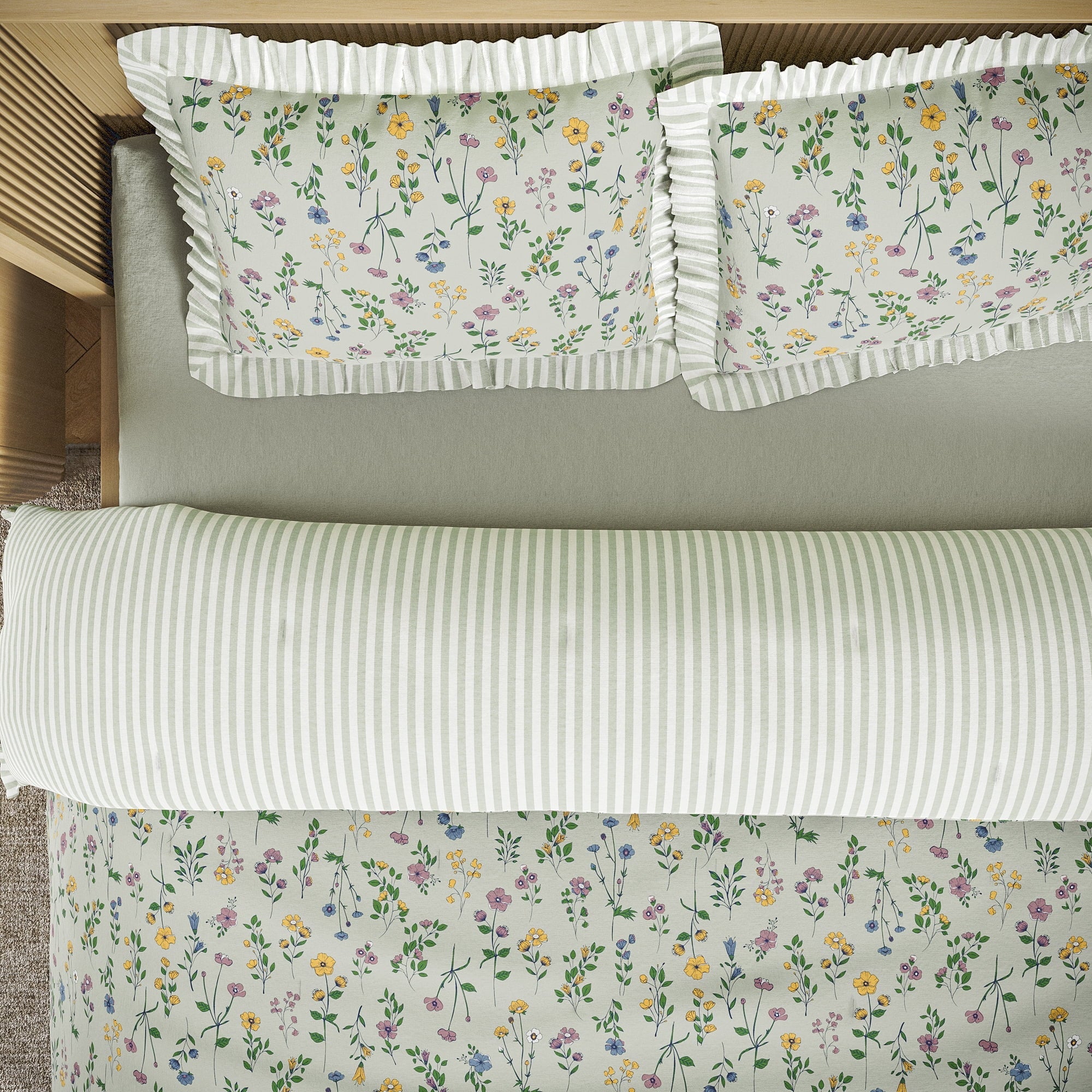 Luxurious Quilted 100% Cotton Botanical 3-Piece Sage Green Comforter Set, Full/Queen - Hypoallergenic Ultra-Fluffy Quilt for Winter Detail