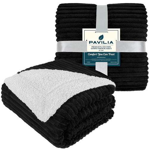 Cozy Fleece Reversible Sherpa Fleece Throw Blanket Black, Plush Flannel Throw, Ultra Soft Warm Ribbed Microfiber Blanket for Sofa... - Super Soft Reversible Sherpa Flannel Blanket Detail