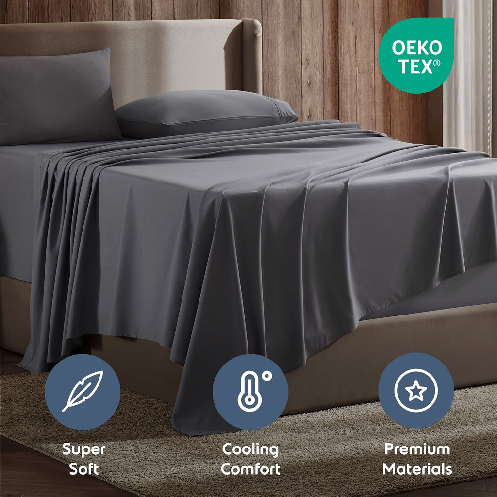 Cooling Sateen Queen Sheets Set, 1800 Series Extra Deep Pocket Sheets Queen Soft Microfiber Bed Sheets, 4 Piece Queen Sheet sets - Cooling Hotel Quality Bedding Sheets and Pillowcases Detail