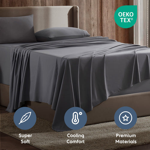 Cooling Sateen Queen Sheets Set, 1800 Series Extra Deep Pocket Sheets Queen Soft Microfiber Bed Sheets, 4 Piece Queen Sheet sets - Cooling Hotel Quality Bedding Sheets and Pillowcases Detail