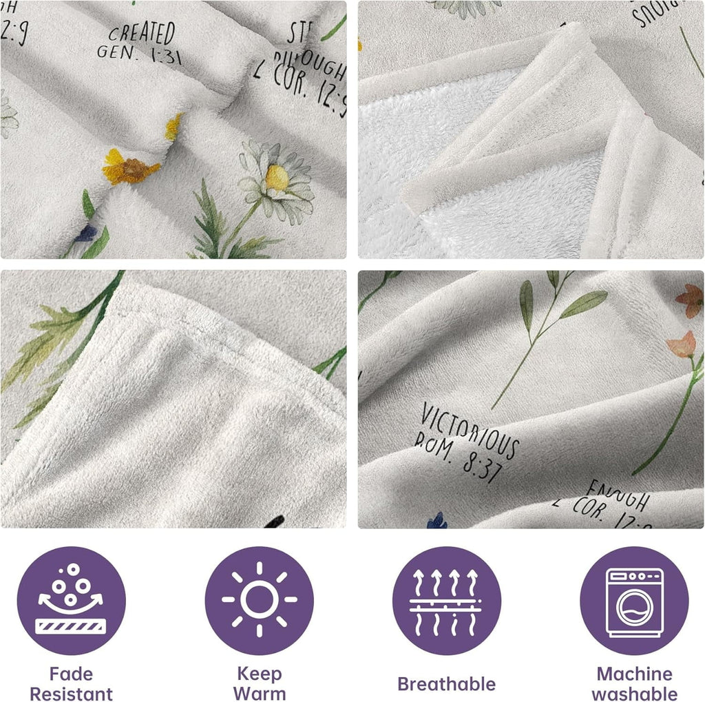Decorative Knitted Christian Gifts for Women, Christian Blanket with Flowers, Birthday Gifts for Women, Inspirational, Religious Gifts f... - Super Soft Reversible Sherpa Flannel Blanket Detail