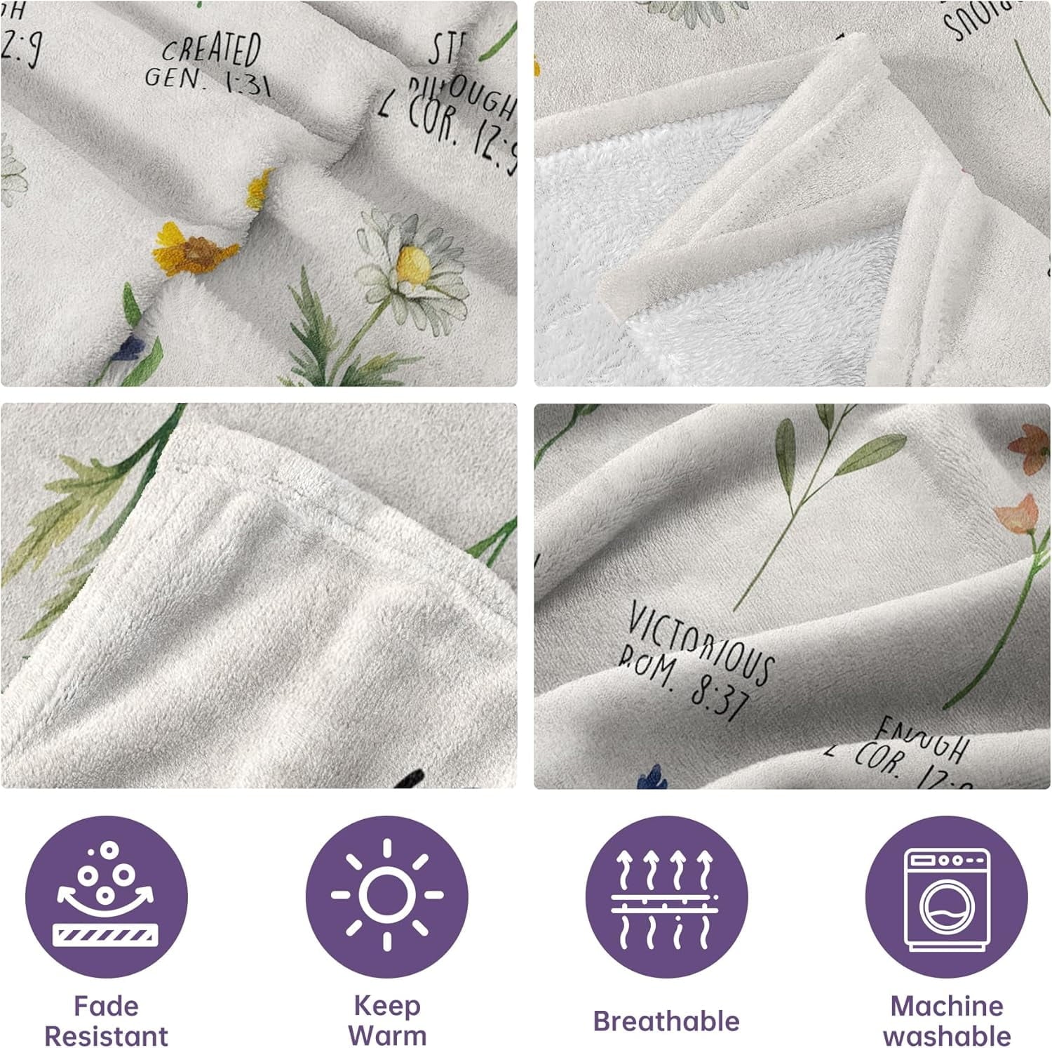 Decorative Knitted Christian Gifts for Women, Christian Blanket with Flowers, Birthday Gifts for Women, Inspirational, Religious Gifts f... - Super Soft Reversible Sherpa Flannel Blanket Detail