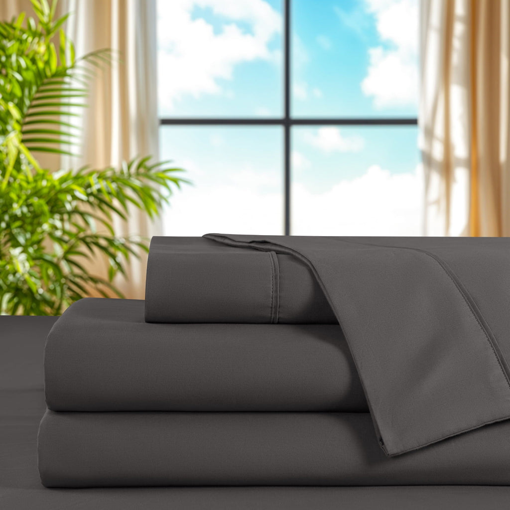 Wrinkle-Resistant 100% Cotton Bed Sheets Set, 1000 Thread Count 4 Piece Luxury Soft Sheets Set with 16" Deep Pocket, Queen, Dark Gray - Luxury Bed Sheet Set with Deep Pockets Detail