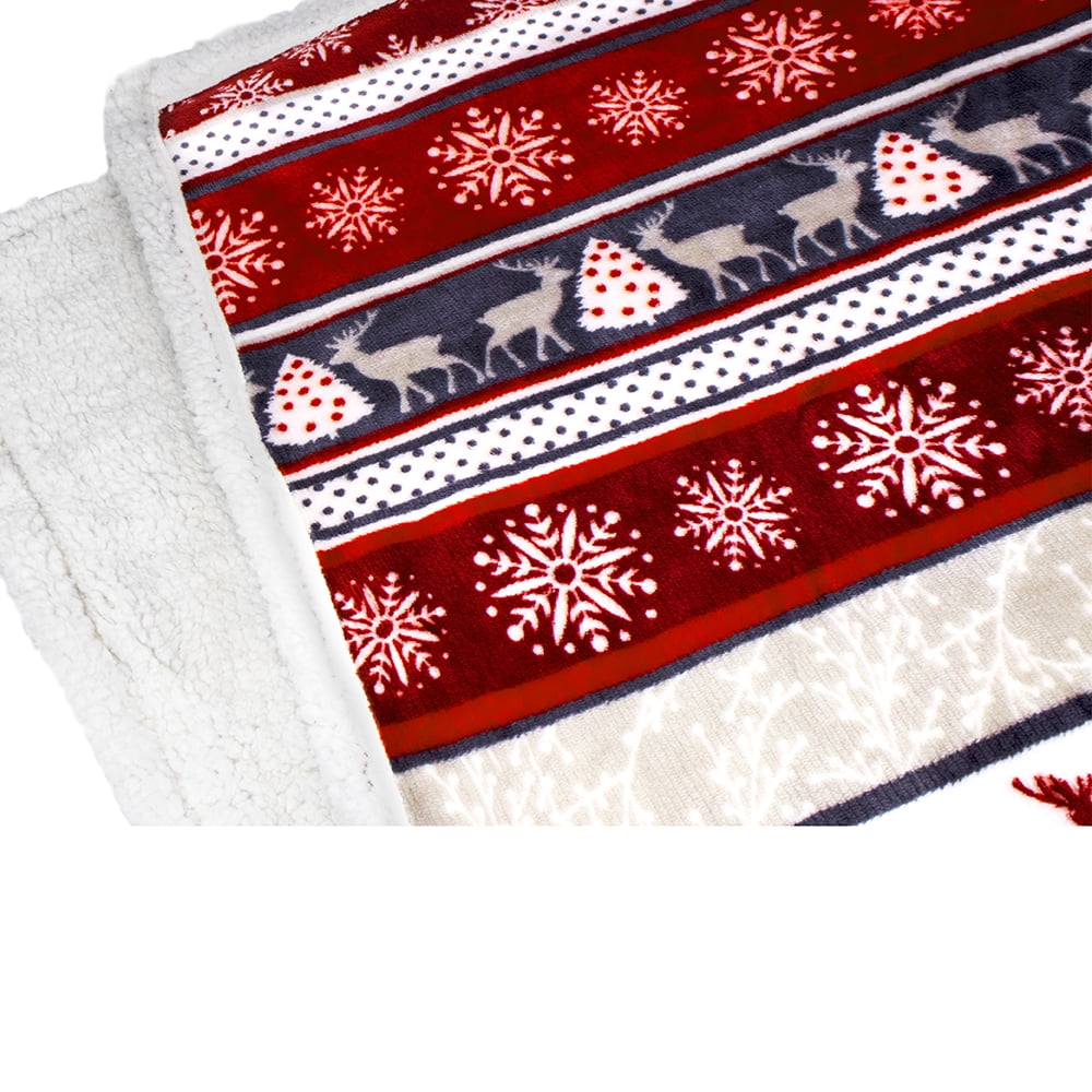 Lightweight Warm Premium Plush Sherpa Throw Christmas Blanket | Soft, Warm, Cozy, Reversible Microfiber Winter Cabin Throw | Plaid Hol... - Luxury Knitted Decorative Throw Blanket with Fringes Detail
