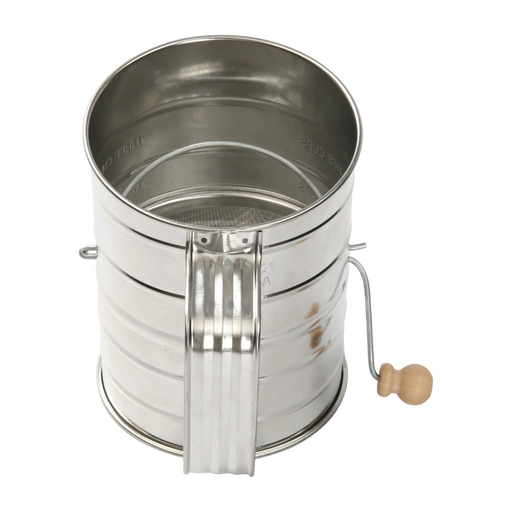 Ergonomic Manual Stainless Steel 3 Cup Flour Hand-Crank Sifter with Beechwood Handle Silver - Multi-Functional Manual Food Chopper & Slicer Detail