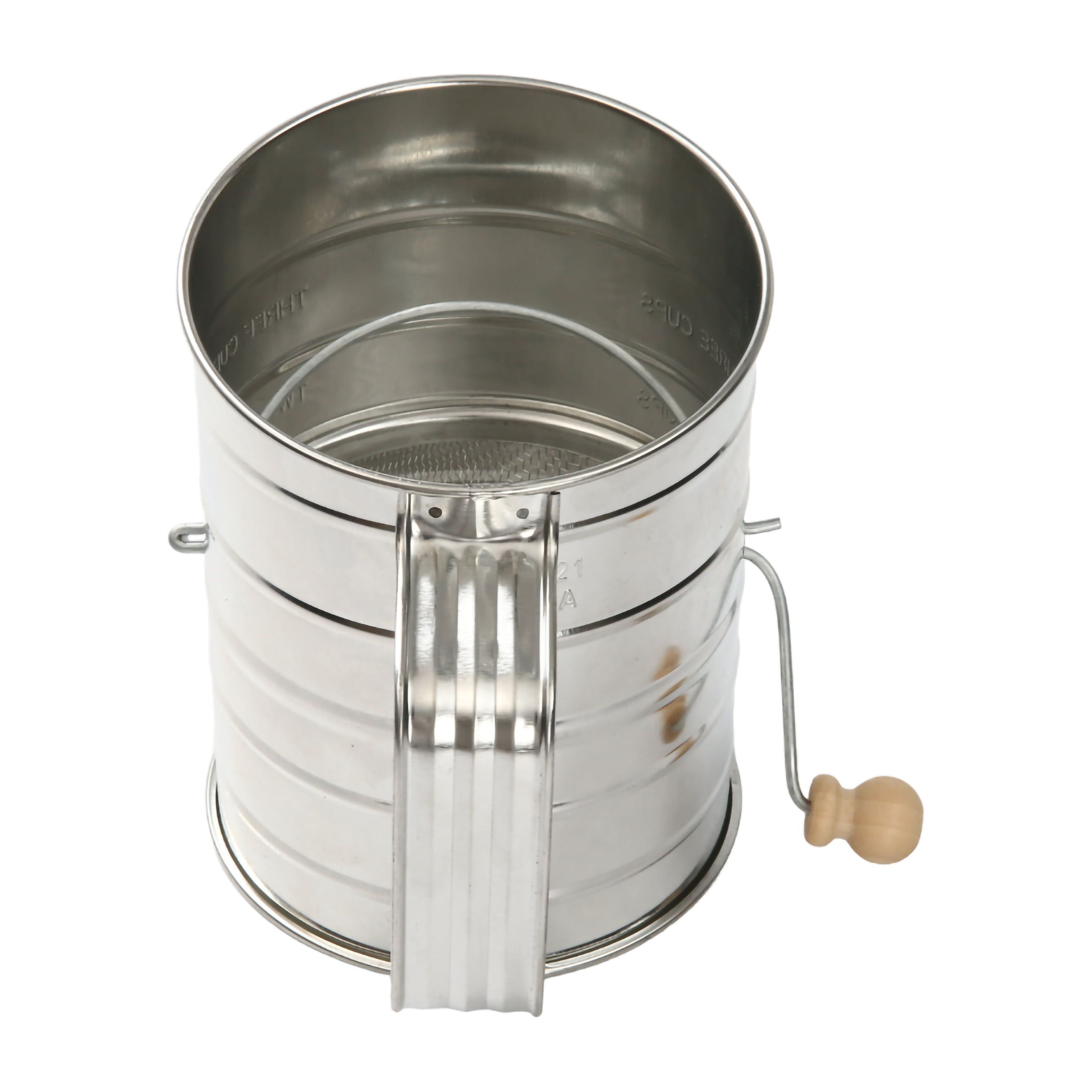 Ergonomic Manual Stainless Steel 3 Cup Flour Hand-Crank Sifter with Beechwood Handle Silver - Multi-Functional Manual Food Chopper & Slicer Detail