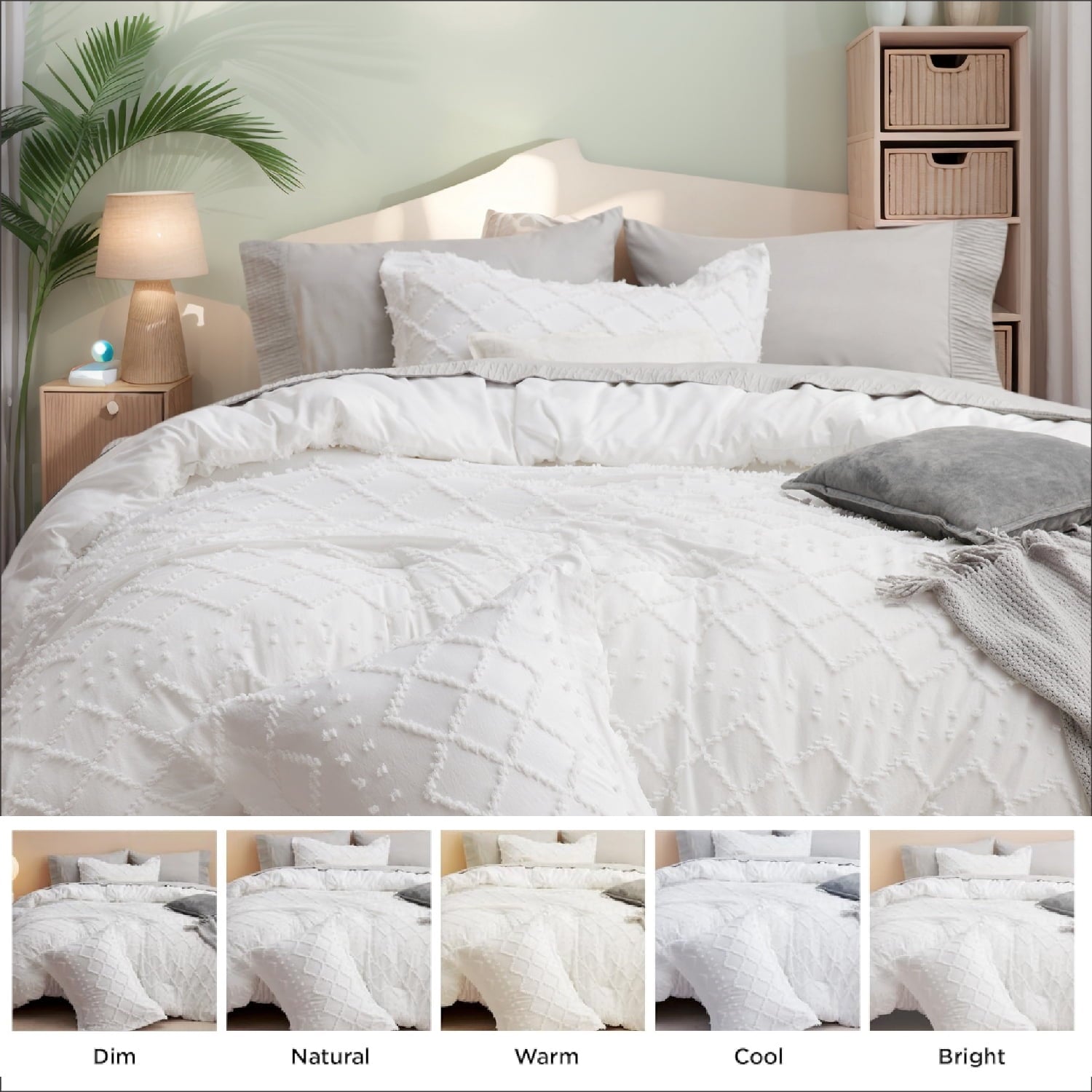 Fluffy Down Alternative Queen Comforter Set, Boho Tufted Shabby Chic Bedding Comforter Set, 3 Pieces Farmhouse Bed Set for All Seasons, White... - Cloud-Like Soft Lightweight Bed Comforter Detail