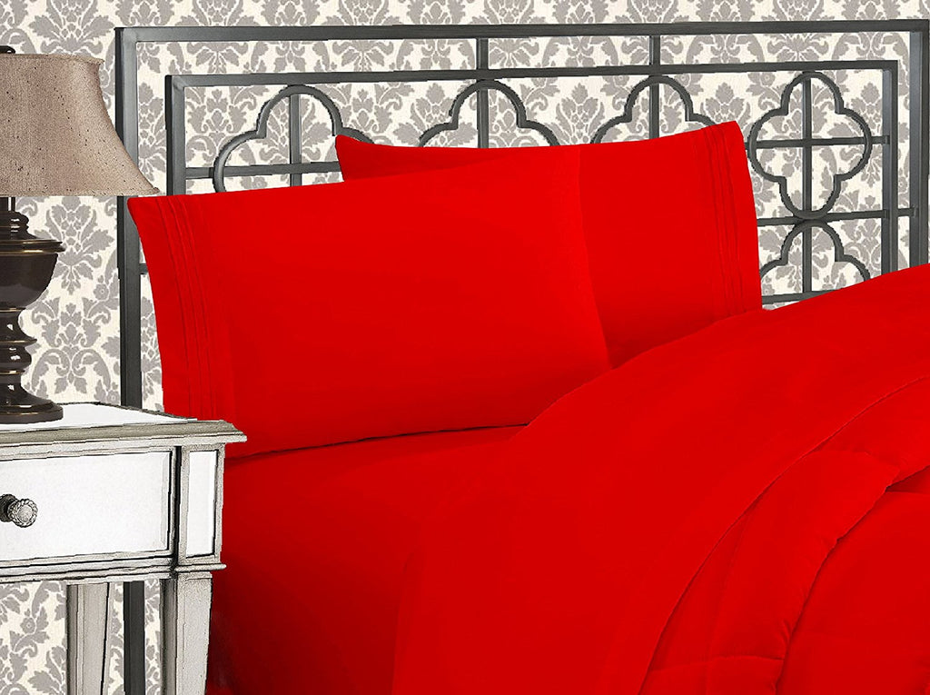 Wrinkle-Resistant 4 Pieces Bed in a Bag Sheet Set Full Red - Breathable Egyptian Cotton Flat & Fitted Sheets - Default Title