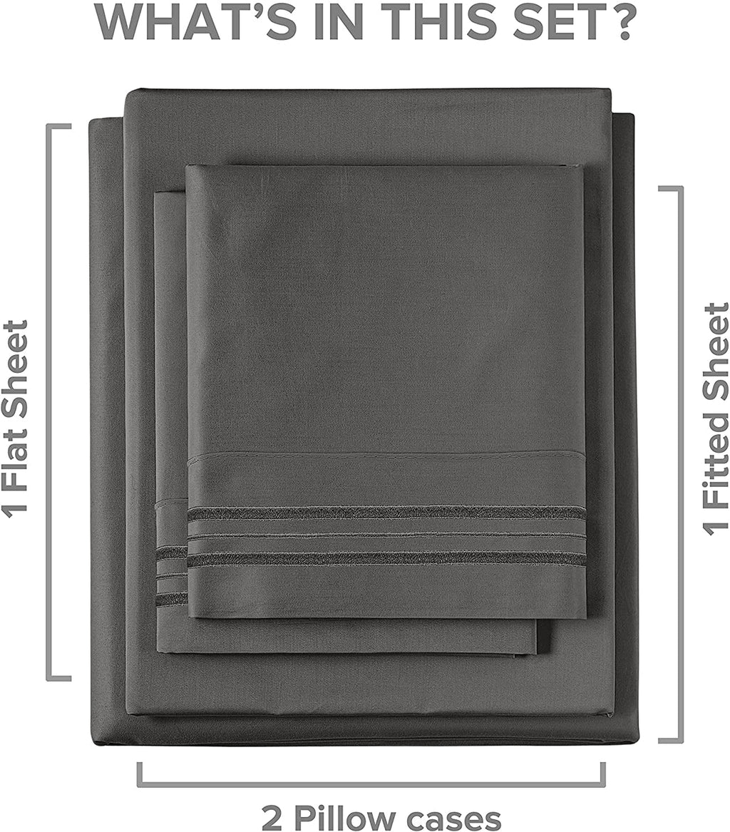Breathable Luxury 4-Piece Extra Deep Pocket Sheet Set - Full Size Breathable & Cooling Bed Sheets Fits 18"-24" Mattresses, Gray - Premium Ultra-Soft Pillowcase Pair for Sleeping Detail