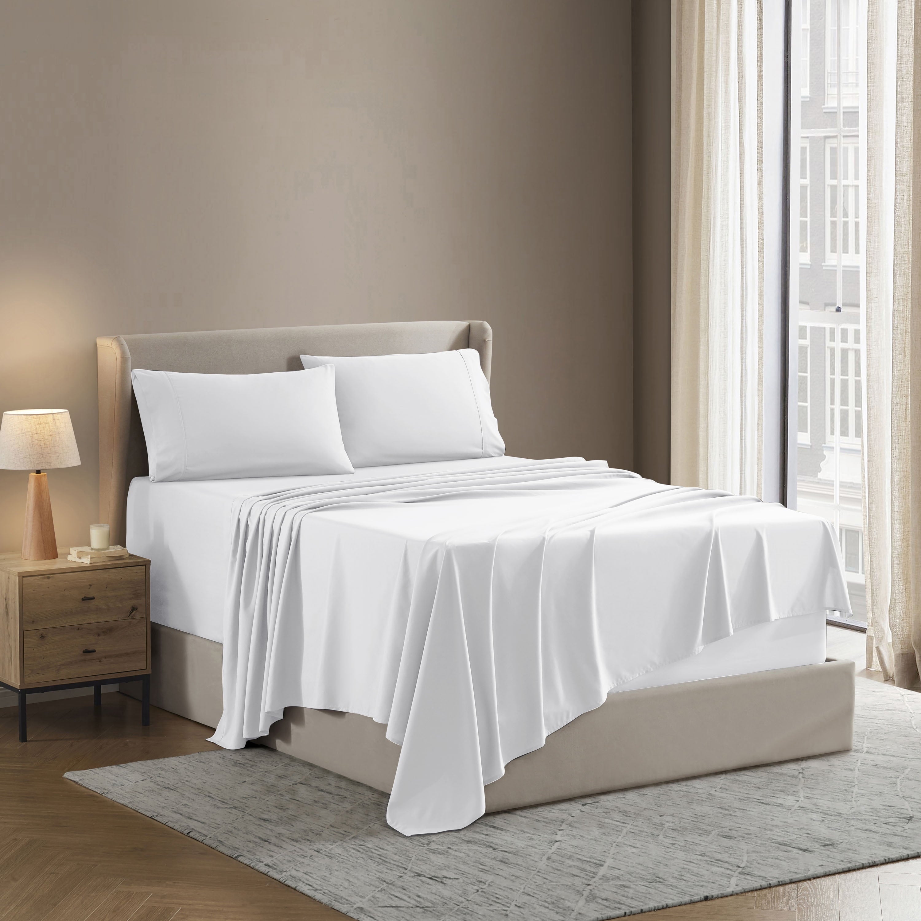 Premium Egyptian Cotton Set, Hotel Style Deep Pocket 4 Piece Bed , Luxury Soft Microfiber Sheet Sets, White - Cooling Hotel Quality Bedding Sheets and Pillowcases Detail