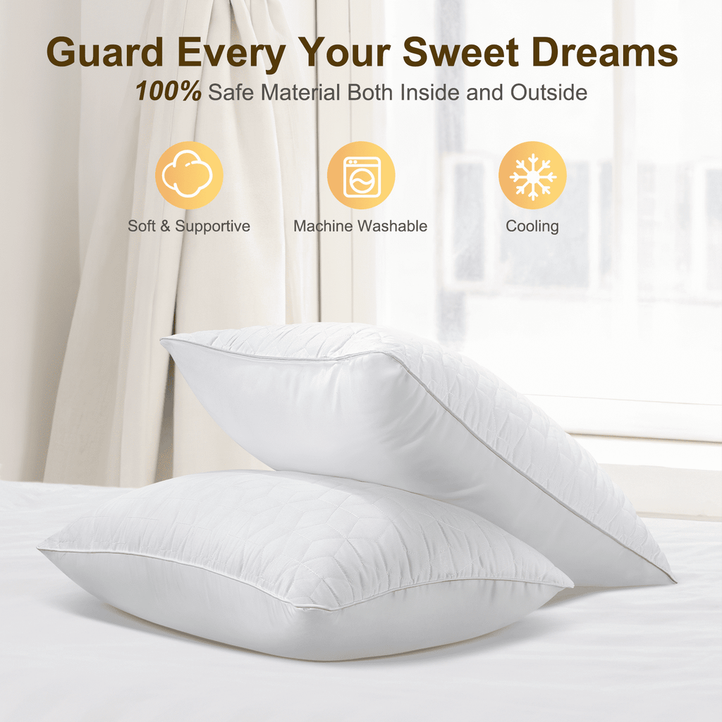 Orthopedic Support Bed Pillows Queen Size Set of 2, Hotel Gusseted Pillows for Sleeping, Alternative to Down Pillows, Soft Supportive & ... - Ergonomic Memory Foam Pillow for Neck Pain Support Detail