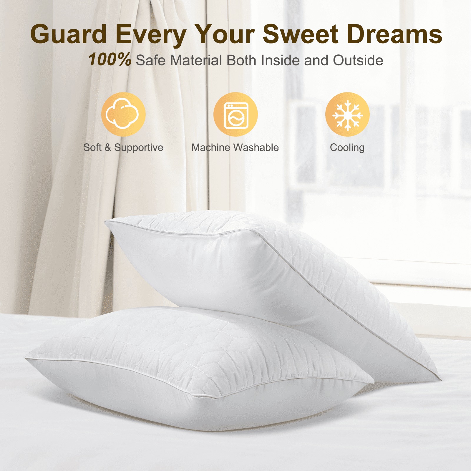 Orthopedic Support Bed Pillows Queen Size Set of 2, Hotel Gusseted Pillows for Sleeping, Alternative to Down Pillows, Soft Supportive & ... - Ergonomic Memory Foam Pillow for Neck Pain Support Detail