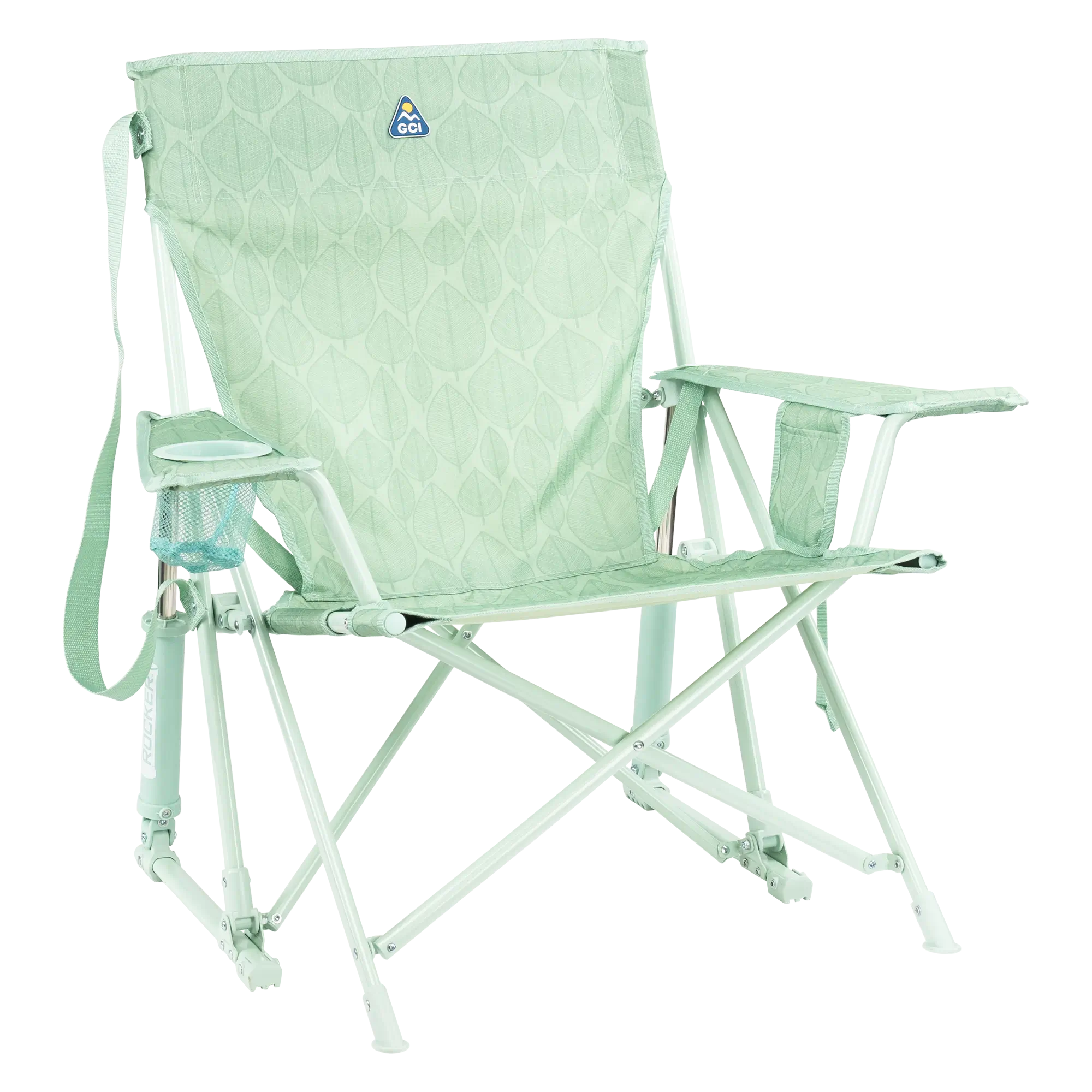 Heavy-Duty Freestyle Kickback Rocker - Choice 345 - Patented Spring-Action Rocking Chair for Camping - Pastel Green Leaf