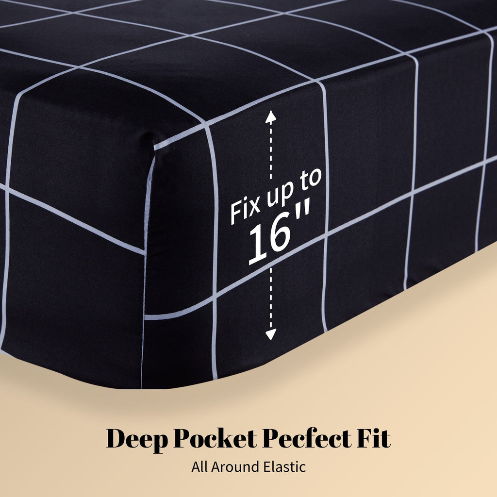 Ultra-Soft Full Bed Sheet Set, 4 Pieces Breathable & Super Soft, Easy Care Printed Microfiber with Deep Pocket & Envelope Closur... - Luxury Bed Sheet Set with Deep Pockets Detail