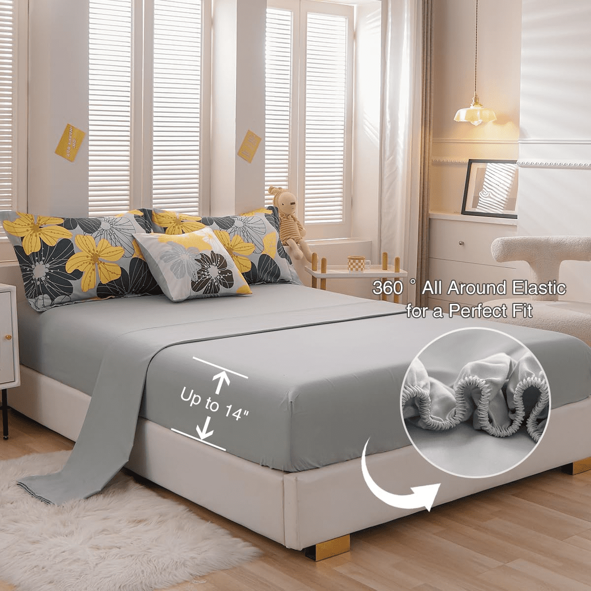 All-Season Yellow Floral Comforter Set Queen Flower Bed Set Adult Soft Botanical Boho Bedding Set - Hypoallergenic Ultra-Fluffy Quilt for Winter Detail