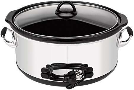 Oval Ceramic Crock-Pot 7 Quart Programmable Slow Cooker – Polished Platinum S23E - Stainless Steel Slow Cooker with Locking Lid Detail