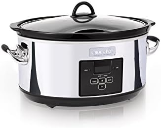 Oval Ceramic Crock-Pot 7 Quart Programmable Slow Cooker – Polished Platinum S23E - Stainless Steel Slow Cooker with Locking Lid - Default Title