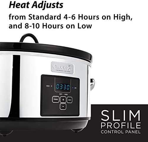 Oval Ceramic Crock-Pot 7 Quart Programmable Slow Cooker – Polished Platinum S23E - Stainless Steel Slow Cooker with Locking Lid Detail