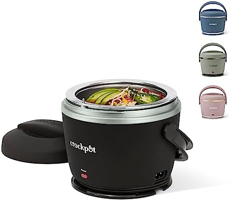 Self-Heating Crock-Pot Electric Lunch Box Food Warmer 20oz – Black S26G - Leak-Proof Heated Bento Box Lunch Warmer - Black Licorice