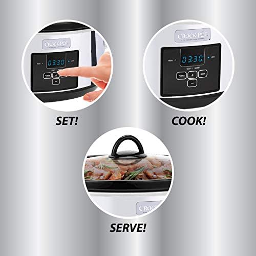 Oval Ceramic Crock-Pot 7 Quart Programmable Slow Cooker – Polished Platinum S23E - Stainless Steel Slow Cooker with Locking Lid Detail
