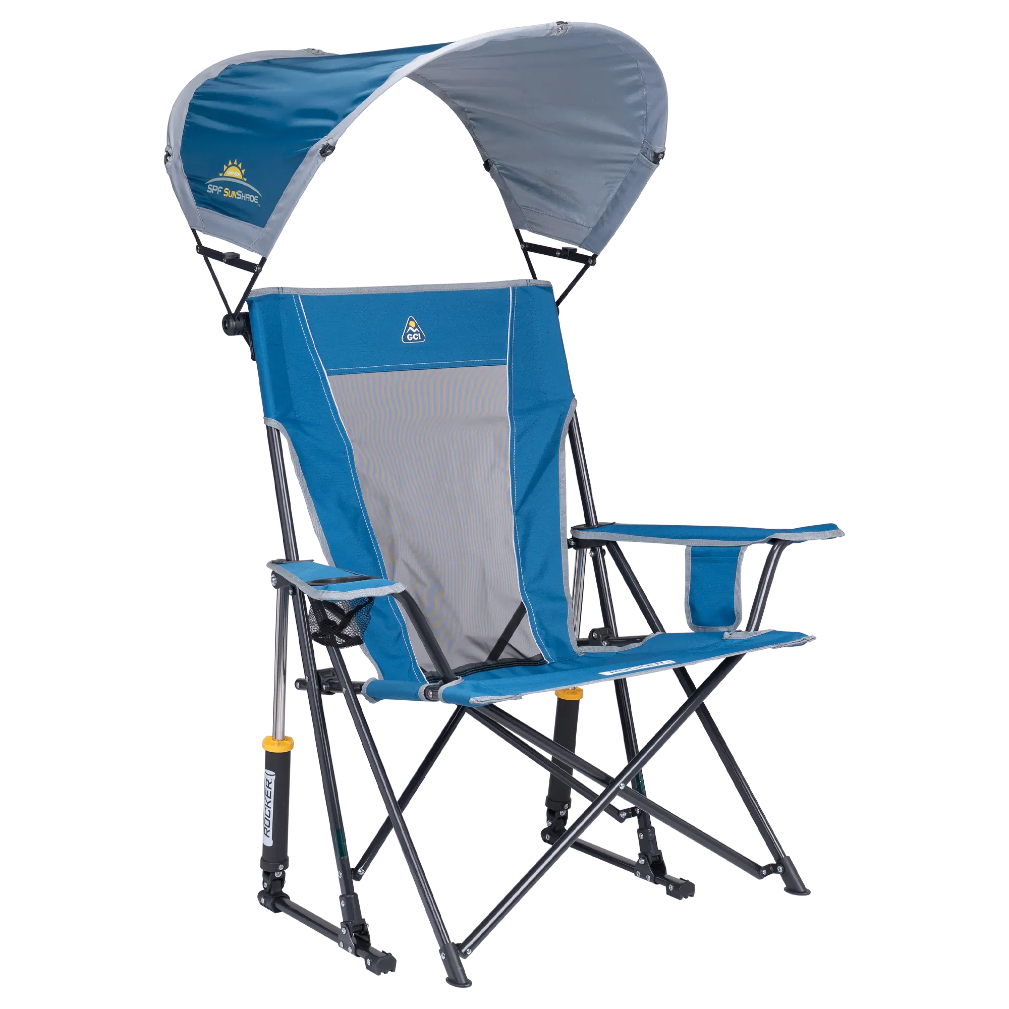 Heavy-Duty Freestyle SunShade Rocker - Choice 550 - Patented Spring-Action Rocking Chair for Camping - Neptune Blue