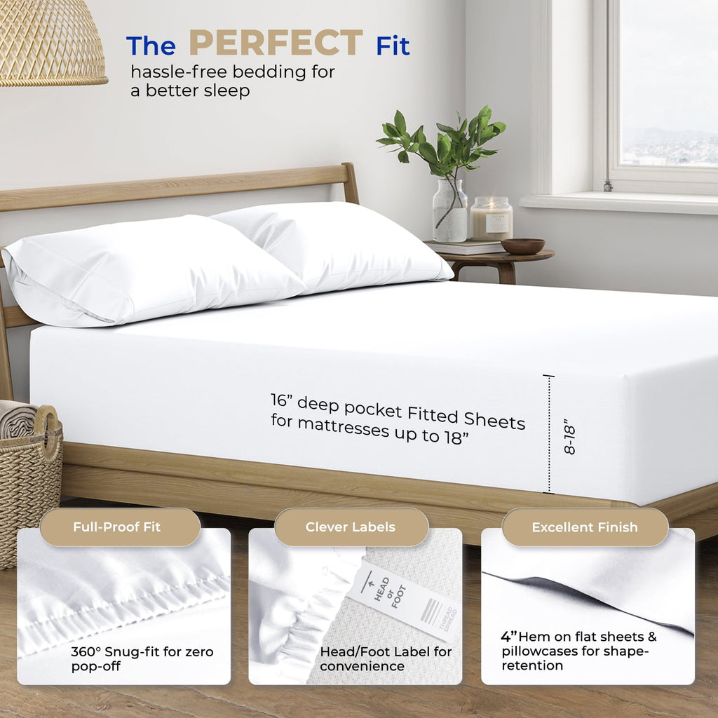 Premium Egyptian Cotton King Size Cotton Sheets Set - 400 Thread Count 4 PC 100% Cotton Sheets for King Bed, 16 In Deep Pocket King Size Cott... - Luxury Bed Sheet Set with Deep Pockets Detail