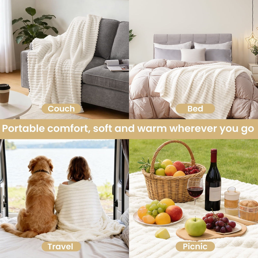 Cozy Fleece White Fleece Throw Blanket for Couch, Super Soft Cozy Blankets and Throws, Decorative Fleece Blankets for Women Men G... - Cozy Fleece Throw Blanket for Couch & Bed Detail