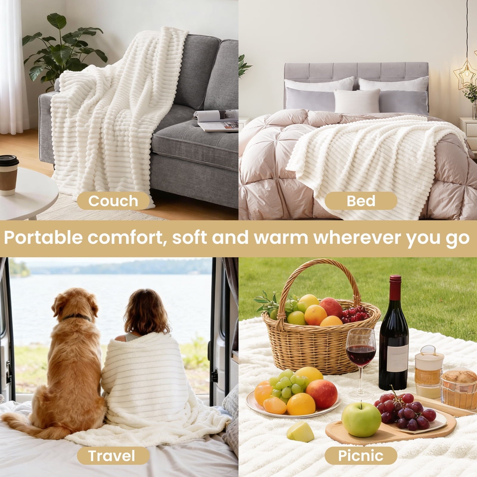 Cozy Fleece White Fleece Throw Blanket for Couch, Super Soft Cozy Blankets and Throws, Decorative Fleece Blankets for Women Men G... - Cozy Fleece Throw Blanket for Couch & Bed Detail