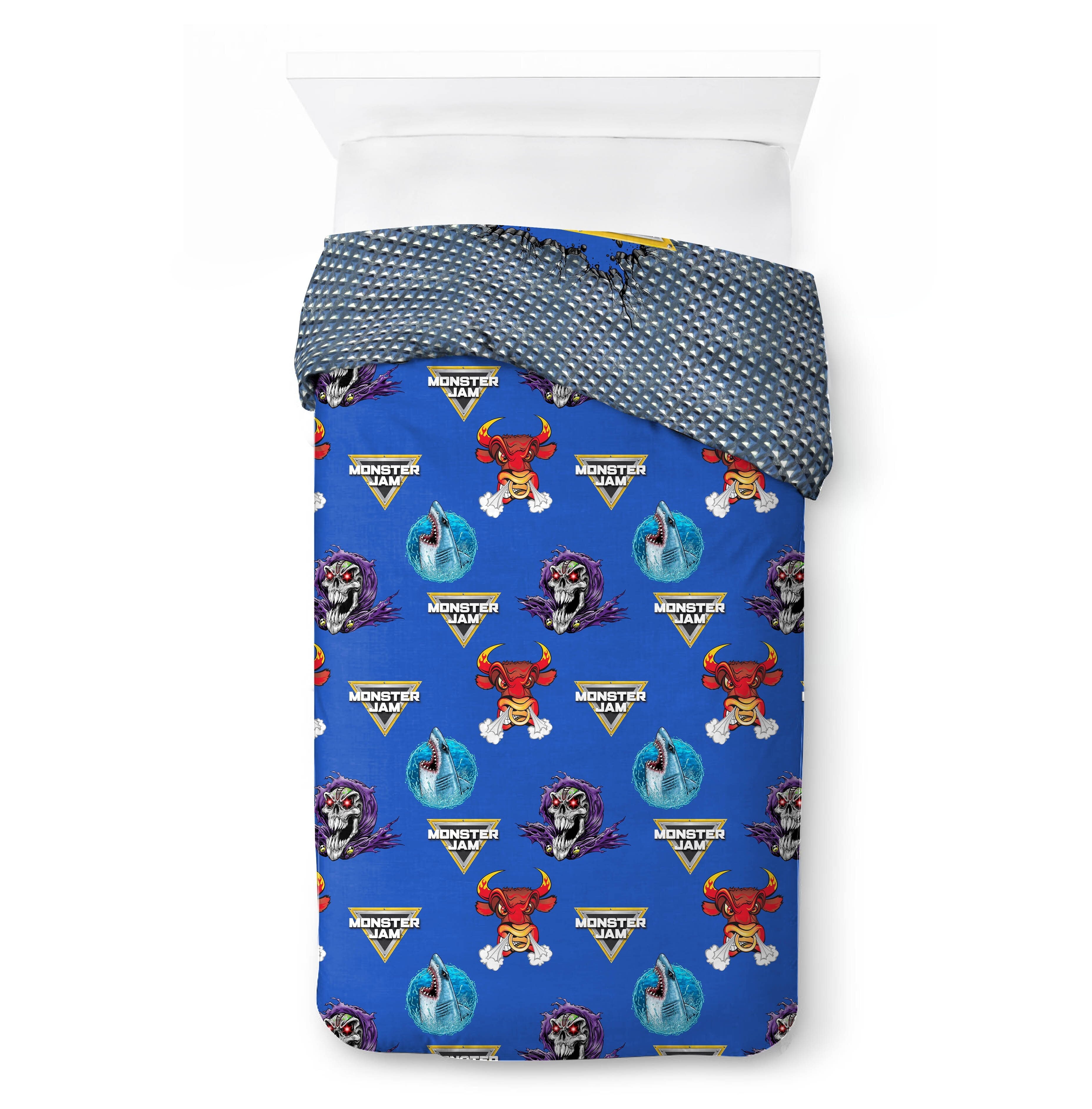 Hypoallergenic Cloud Monster Jam Smash & Mash Kids Multicolor 2 Piece Reversible Comforter and Pillowcase Bedding Set, Twin/Full - Cloud-Like Soft Lightweight Bed Comforter Detail