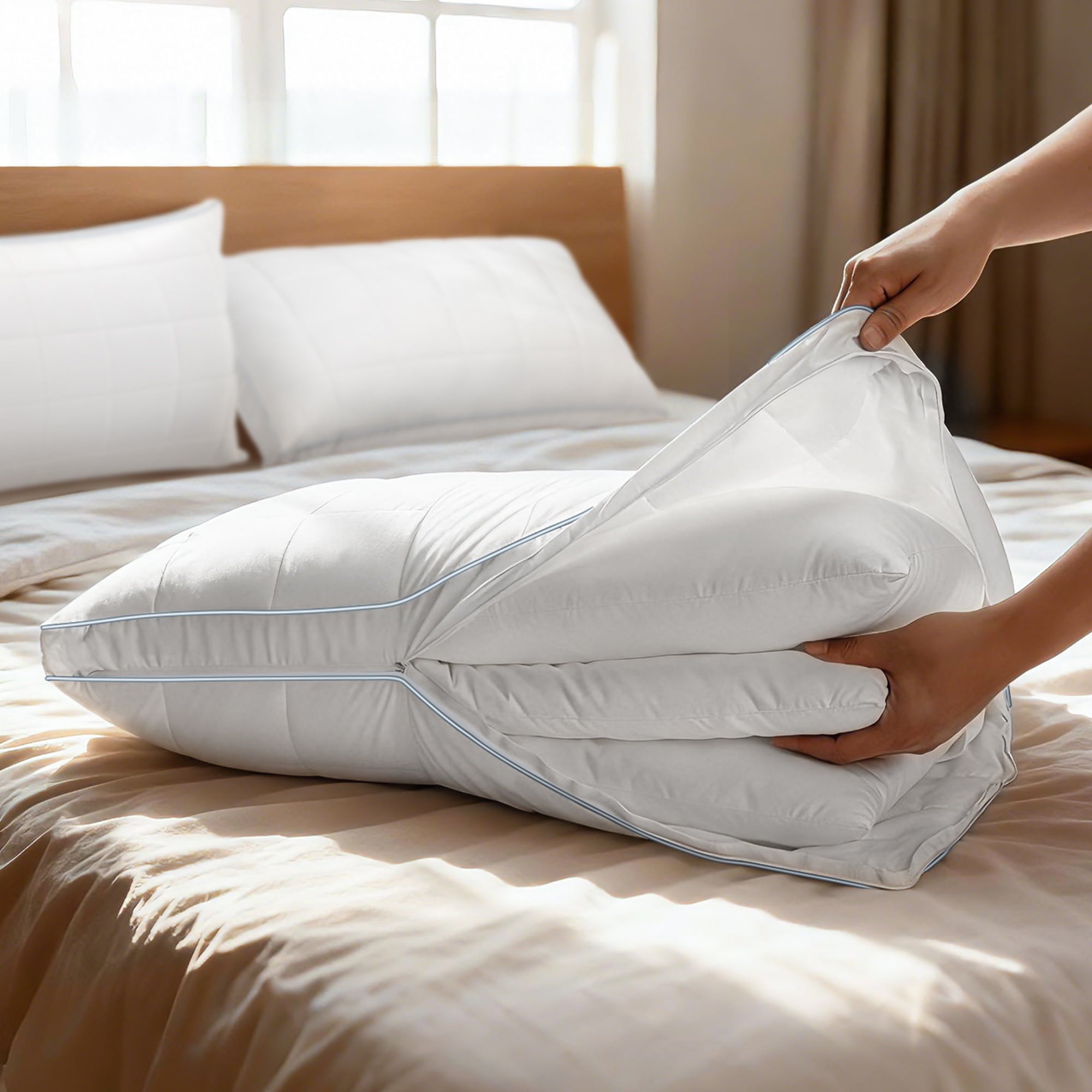 Fluffy Shredded Cooling Adjustable Pillow, Luxury Queen Size Bed Pillows Hotel Collection - Soft Firm Pillows for bed - Decorative Throw Pillow Cushion for Sofa & Bed Detail