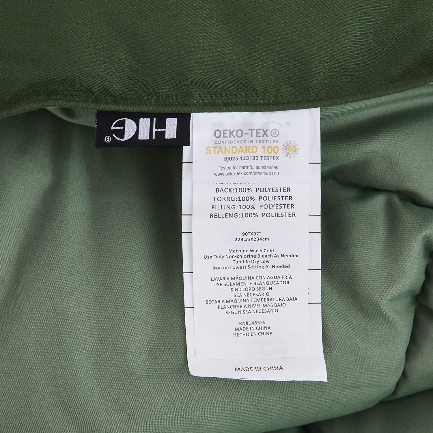 Heavyweight Warmth Light Weight Down Alternative Comforter Set, Queen, Green, Reversible - All-Season Down Alternative Comforter Insert Detail