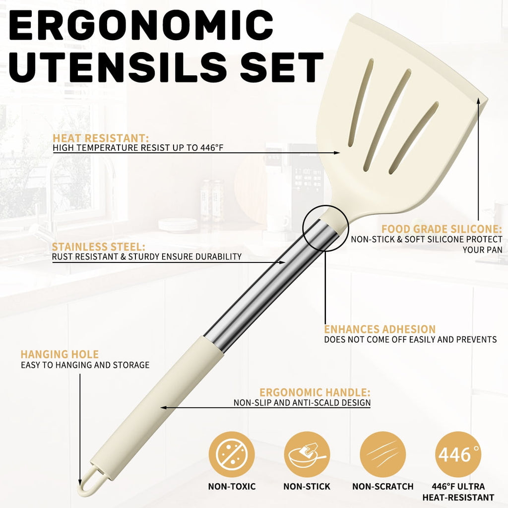 Heavy Duty Silicone Cooking Utensil Set, 30 Pcs Kitchen Utensils Set with Stainless Steel Handle, Food Grade Silicone Spatula Se... - Professional Kitchen Tool for Culinary Enthusiasts Detail