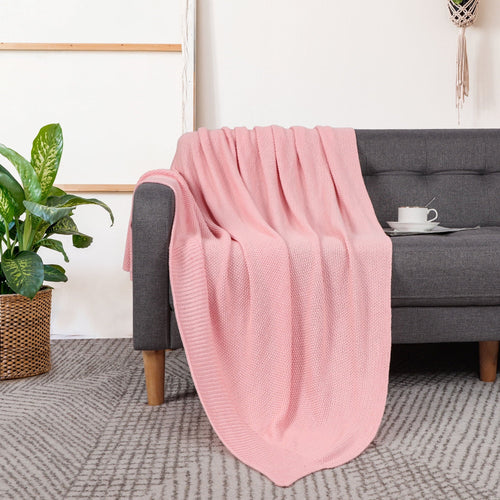 Cozy Fleece Pure Cotton Soft Cable Knit Throw Blanket Pink 50" x 70" - Cozy Fleece Throw Blanket for Couch & Bed Detail
