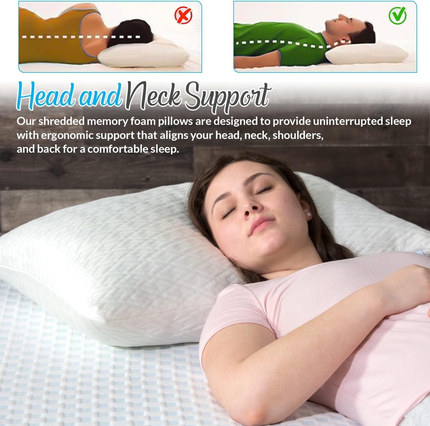 Fluffy Shredded King Size Bamboo Pillow, Memory Foam Bed Pillows with Washable Pillowcases, King (1 Pack) - Orthopedic Shredded Foam Bed Pillow Set Detail