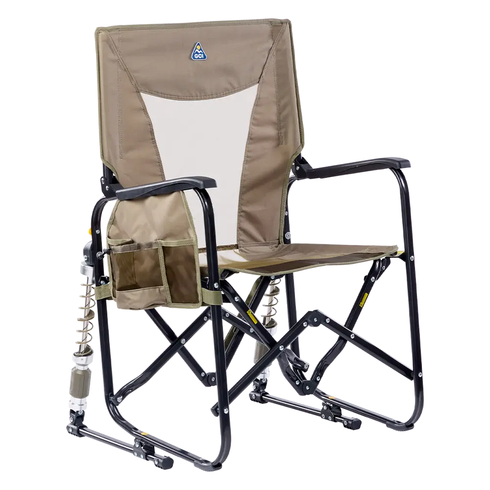 Luxury Camp Adjustable Rocker - Choice 573 - Heavy-Duty Kickback Rocker with Beverage Holder - Aged Fatigue