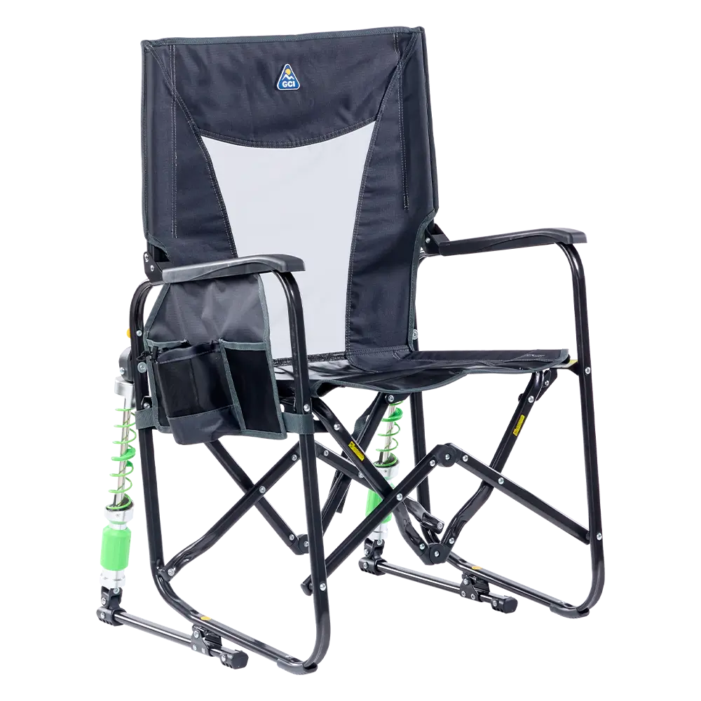 Luxury Camp Adjustable Rocker - Choice 573 - Heavy-Duty Kickback Rocker with Beverage Holder - Dark Charcoal