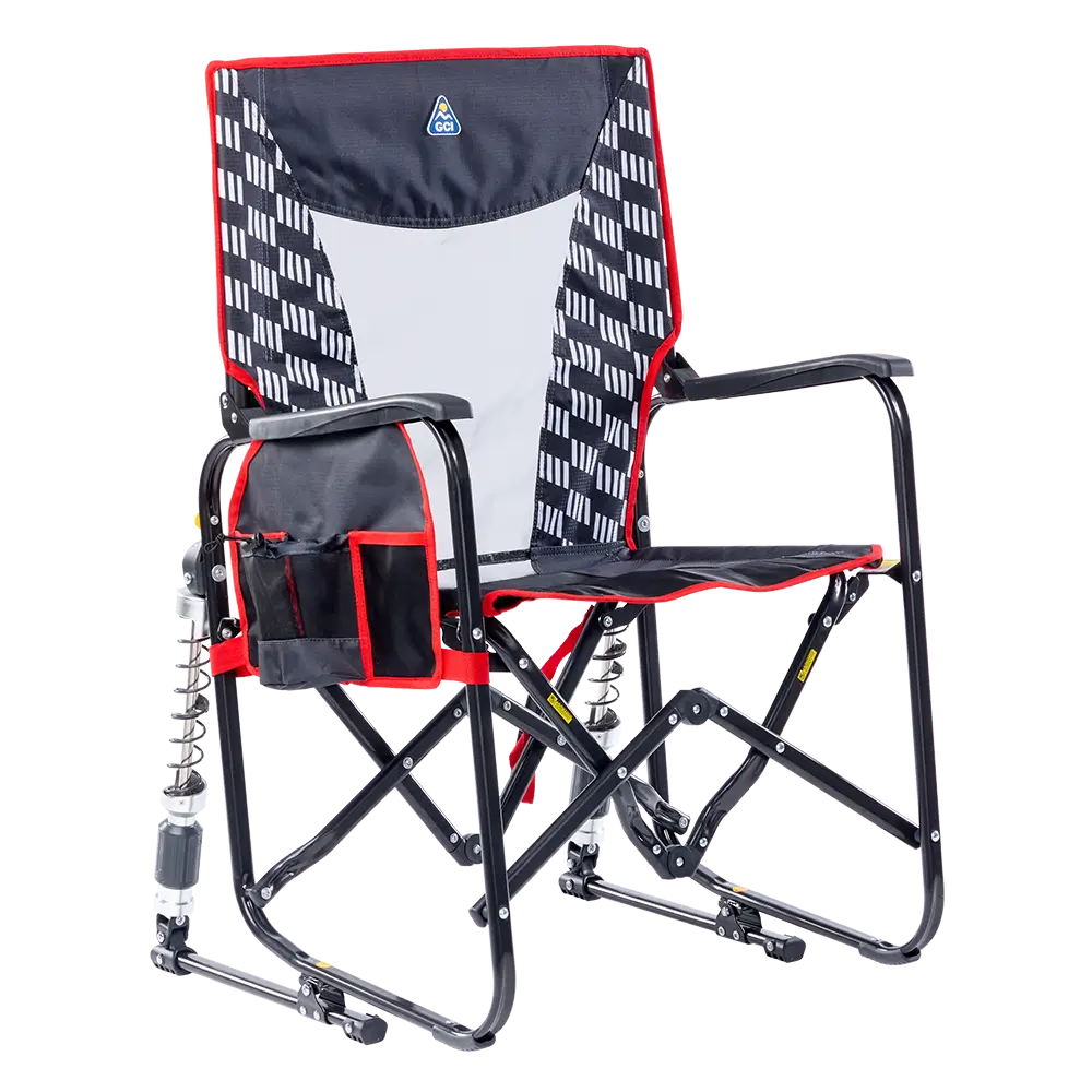 Luxury Camp Adjustable Rocker - Choice 573 - Heavy-Duty Kickback Rocker with Beverage Holder - Charcoal Racing